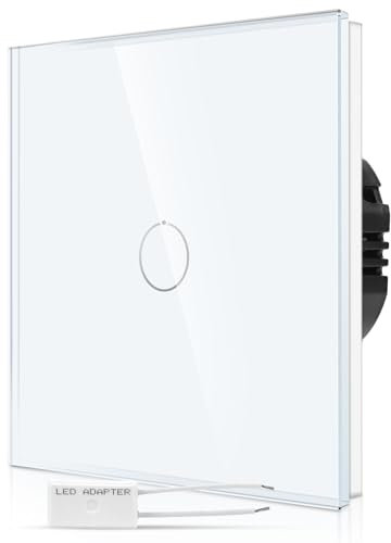 CNBINGO Dimmer Touch Light Switch - White Wall Switch with Glass Panel and Status LED Backlight - Dimmer Switch for Dimmable LED with a free Adapter - 1 Gang