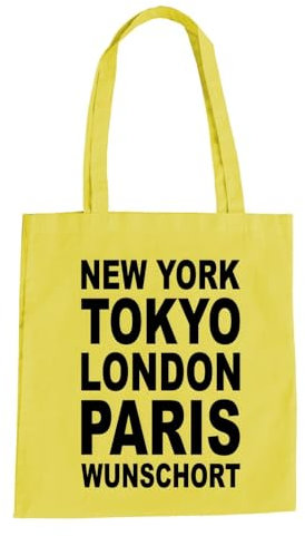 absenda New York Tokyo London Paris Baumwolltasche - Wunschort Städte Stadt Reise Urlaub Gelb