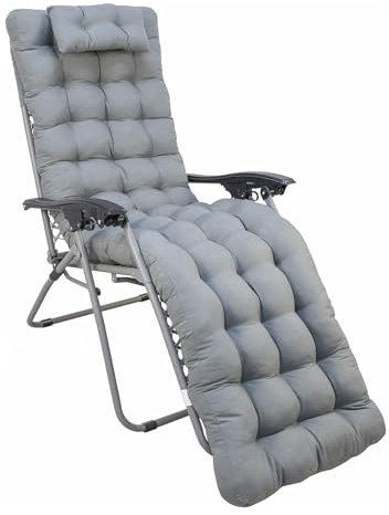 VIGIVISION Cojín Tumbona Reclinable con Almohada Reposacabeza, Cojines para Silla de Jardin, Cojines de tumbonas (Gris, 180X55CM)
