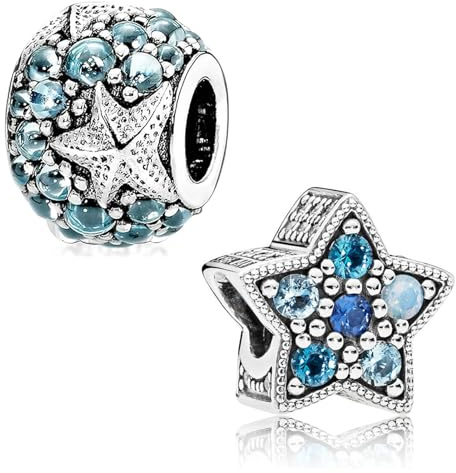 Lot de 2 breloques d'été en forme d'étoile de mer océanique en argent sterling 925 avec oxyde de zirconium, bijoux tendance pour bracelets Pandora, cadeau pour femmes et filles, Alliage, Zircone