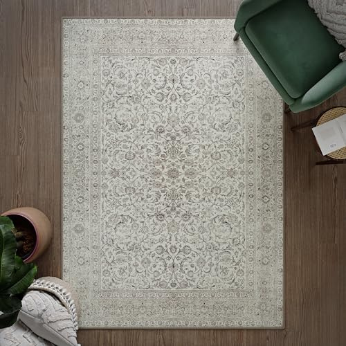 artyrugs Machine Washable Rug, 152x213cm, 75% Recycled Cotton, Short Pile, Non-Slip Backing, Non-Shedding, Suitable for Living Room, Bedroom, Kitchen, Hallway, Office, Ashen Cream