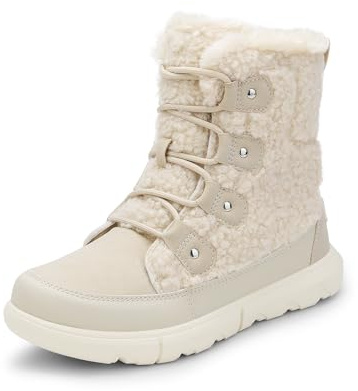 DREAM PAIRS Womens Winter Boots Cozy Faux Fur Anti-Slip Snow Boots Lace Up Comfort Stylish Ankle Booties for Cold Weather City Walk,Size 6,Beige-Furry,SDSB2404W