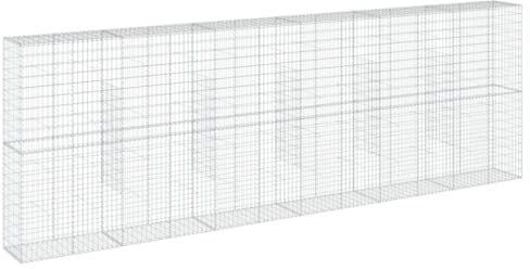 vidaXL Gabionkorg med skydd 600x50x200 cm galvaniserat järn, gabionkorg, stenmur, gabionmur, gabionkorgar, stenmurar, gabinmurar, gabionvägg
