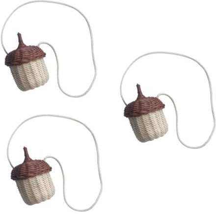 LIFKOME 3pcs Rattan Shoulder Bag Boys and Girls Crossbody Bag Basket for Candy Storage Acorn Material Lightweight and Decorative for Travel and Beach