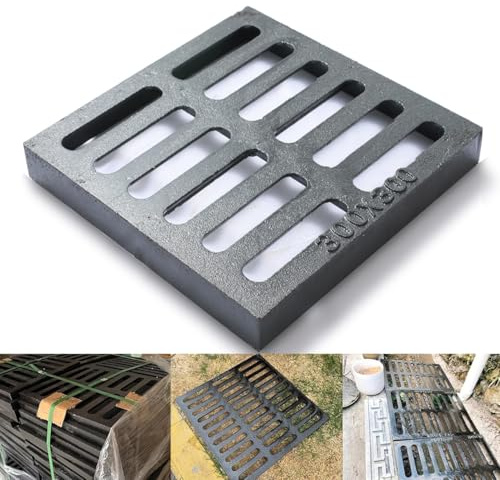 Cast Iron Drain Grate, 12 * 12in Outdoor Drain Cover, B125 Class Ductile Iron Channel Drainage Grates, Heavy Duty Sewer Grate,Black Square Drain Grate for Yard,Driveway,Concrete Floor.