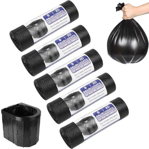Biodegradable Black Bin Bags - 100PCS 30L Small Liners for Food Waste, Kitchen, Living Room, Office, Bathroom, Camping and Outdoor Use