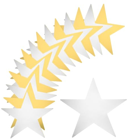 QUARKZMAN 80 Stück Sterne Ausschnitte Doppelseitig Bedrucktes Papier Sterne Dekoration Karton Stern für Klassenzimmer Wand Party Filmabend Partybedarf, 6 Zoll (Gold, Silber)
