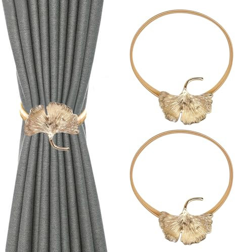 2 Pezzi Fermatenda Dorati per Tende, Corda a Molla Fermatenda, Ferma Tende Creativa, Fermatenda Elasticità Regolabile Ferma, Fermatende per Tende Metallo per Tende casa Ufficio Caffè casa Decorativo