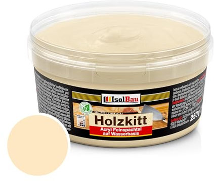 Isolbau - Holz-Spachtelmasse 250g - Spachtel für Außen und Innen - Reparaturmasse - Fertigspachtel - Schnelltrocknend - Kiefer Hell (Nr. 8)