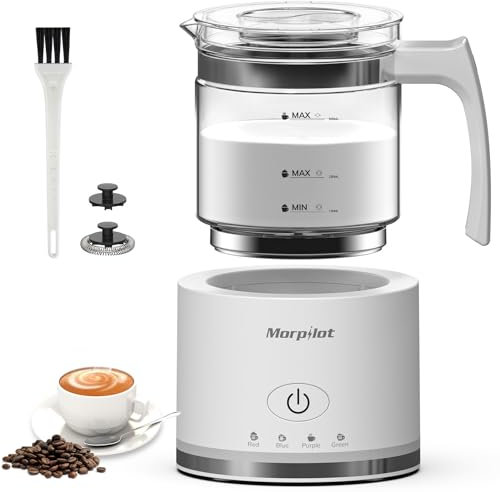Morpilot Mousseur à Lait Électrique 4 en 1, Grande Capacité 500ml 600W Milk Frother en Verre à Mousse de Lait Chaude et Froide et Lait Chaud, Emulsionneur de Lait Divisé pour Cappuccino Macchiato