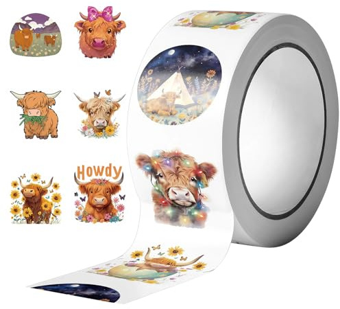 500 Pcs Highland Cow Sticker Set Vinyl Waterproof Cute Funny Aesthetic Stickers for Laptop Skateboard Scrapbook Computer Water Bottle Luggage Helmet Bike Car