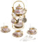 20 Piece Ceramic Tea Sets, 3 oz Tea Cup and Saucer Set, Porcelain Tea Sets with 15 oz Teapot, Afternoon Tea Set, Coffee Set with Metal Cup Holder, Colorful Tea Cups Sets of 6, Teapot and Cup Set