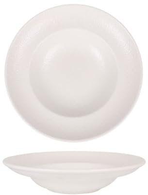 Pack de 6 assiettes rondes à manger creuses et empilables VIO, plat à fruits et dessert, salade et soupe en porcelaine beige - Dimension: 24 x 5 cm