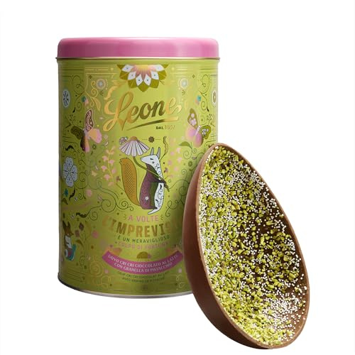 Leone dal 1857 - Uovo di Pasqua Cri Cri Latte e Pistacchio - Uovo di Cioccolato al Latte con Granella di Zucchero e Pistacchio - 350gr