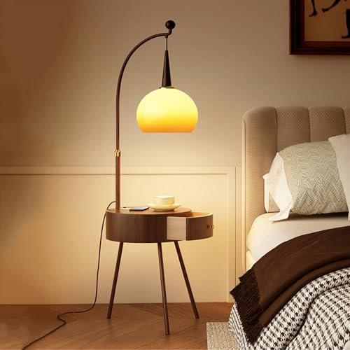 MENGLI-2024 Lampadaire Table de Chevet avec Lampe de Lecture sur Pied, Lampe de Bureau avec Port USB, Table d'appoint Moderne avec lampadaire for Chambre à Coucher, Salon, Bureau Lampe sur Pied