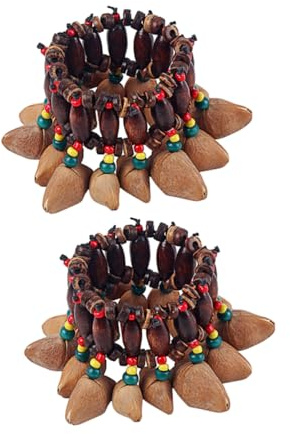 2 Stück Nussschalen Handglocken Armband im Afrikanischen Stil für Kinder | Holz und Kokosnussschale, Angenehmer Klang, Einfache Nutzung bei Tanzfesten oder Partys, Dekoratives Musikinstrument