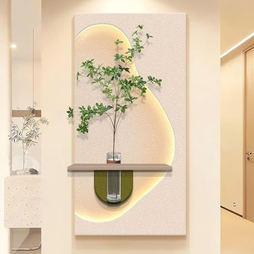 KEJIAWU LED Grüne Pflanze Sandstein Wandbehang, Moderne Schlichte 3D Skulptur Kunst Dekoration Gemälde, Wohnzimmer Dekoration Gemälde, Wandkunst Dekoration(Green,39in/100cm)