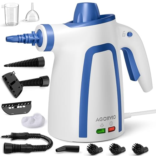 AGORVIO Steam Cleaner, Handheld Steam Cleaner for Home, Pressurized Steamer for Cleaning Carpet, Floor, Upholstery and Car, 13ft Extra-long Power Cord & 11 Multi-Purpose Accessories
