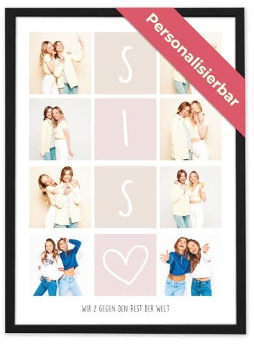 Fotocollage mit 8 Fotos, SIS – Personalisiertes Geschenk für Schwester | Geschenk für beste Freundin oder Schwester zum Geburtstag | Fotogeschenke & personalisierte Geschenke