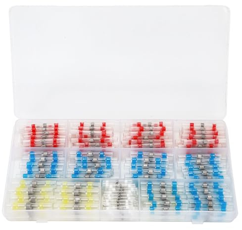 JOYELEC 250stk Kabelverbinder，4 types Lötverbinder mit Schrumpfschlauch，26-10AWG(0.25mm²-6.0mm²) Wasserdicht Schrumpfverbinder，Schrumpfschweißen Stoßverbinder (250 Stücke in Boxen)