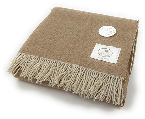 CO.BI. ARTURO plaid in misto cashmere, 65% Cashmere + 35% Lana, 180x140 cm (Cammello/Greggio)
