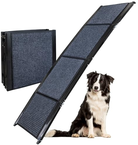 Petigi Hunderampe mit rutschfesten Teppich 180 cm klappbar für Auto Hunde Rampe Hundetreppe Einstiegshilfe 90 kg Belastbarkeit