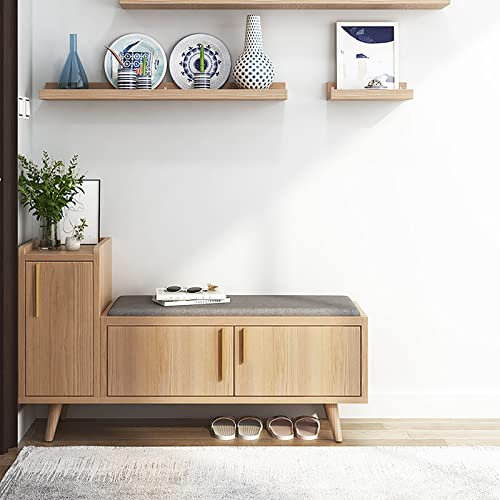 Banc d'entrée avec Meuble de Rangement Meuble de Rangement en Bois à 2 Niveaux avec siège de Rangement et Coussin étagère Amovible Banc de Rangement pour Chaussures avec Portes pour coulo