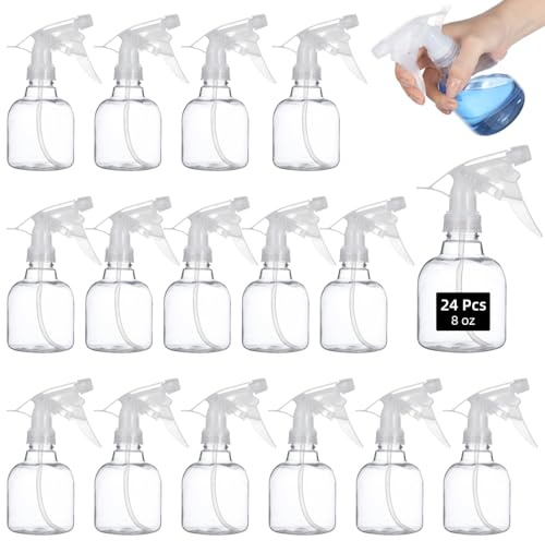 YOFAPA 24 Pcs Plastic Spray Bottles, 8 oz Empty Refillable Spray Bottles with Adjustable Nozzles, Small Leak-Proof Sprayers, Storage Bottles for Hair Care, Gardening, Cleaning