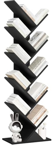 LELELINKY Bücherregal Baumform, Standregal 10 Ebenen für Bücher/CDs/Zeitschriften, DVD Bücherregal Holz, Bücher Regal für Wohnzimmer, Schlafzimmer und Heimbüro, Weiß