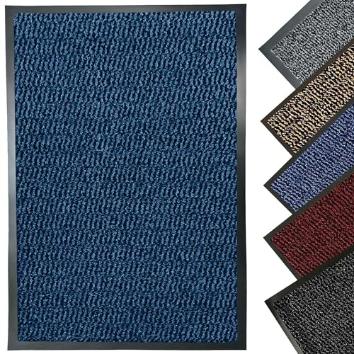 LENAK Door Mats - Entrance Mat Barrier Hallway Runner Kitchen Rug, Non-Slip Dirt Trapper Rubber Back Washable Floor Mat, Dust Grabbing Indoor Outdoor Doormats (Blue, 40x60cm)