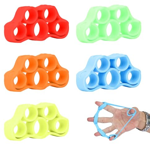 Funalix Fingertränare, 5 stycken fingerstyrkor i silikon, handtagsförstärkare, för muskelträning, styrketräning, stressreducering, klättring och återhämtning av skador