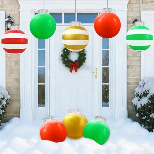 8 Pack Large Outdoor Christmas Decorations, Weatherproof Inflatable Christmas Balls for Yard, Patio, or Front Door, Perfect Inflatable Ornaments Outdoor for Holiday Décor (9 Inch Balls)