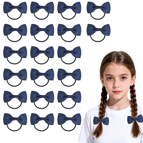 20-pack Resårsnoddar för Barn, Elastiska Hårband med Rosetter, Marinblå Håraccessoarer för Skola Barn och Kvinnor