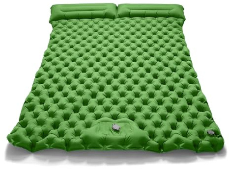 Outdoor Camping Doppel Aufblasbare Matratze Extra Breite Isomatte Ultraleicht Klappbett Auto Reise Matte(Army Green)