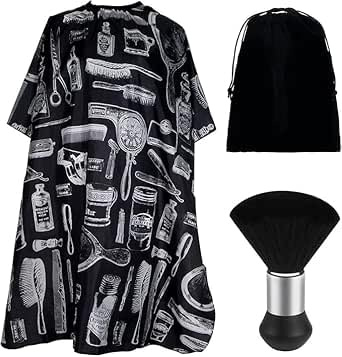 YPLANGENT Mantella Parrucchiere e Barbiere Collo Spazzola Set Con Sacchetto per La Conservazione Mantello Nero per Telo Barba o Domicilio e Parrucchieri Professionisti Resistente Morbido Impermeabile