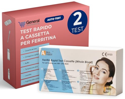 2x Test Rapido della Ferritina | Autotest in Cassettina per la Valutazione dei Livelli di Ferro | Risultato in 5 Minuti | Uso Domestico