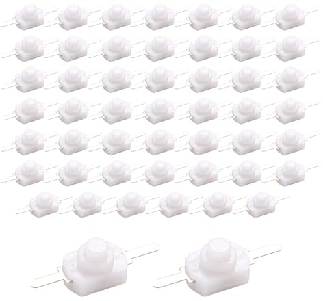 HUAZIZ 50 Unidades Interruptor de Botón Automático Blanco de 2 Polos Mini Interruptor de Encendido/Apagado para Linterna SMD Tipo Lámpara de Luz Enchufe de Pared DC 30 V 1 A