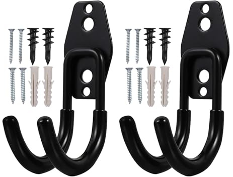 Levemolo 4 Ganchos para Manguera de Jardín de Acero Resistente Soporte de Pared Antideslizante Negro Pequeño con Tornillos Organizador para Exteriores y Garaje Sistema de Almacenamiento