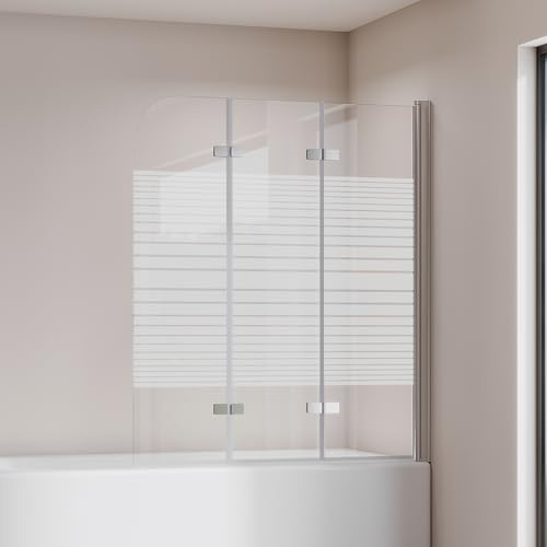 Cozynest Duschwand für Badewanne 140x140cm 3-teilig Badewannenaufsatz | Gestreift Duschtrennwand mit 6mm ESG Sicherheitsglas,platzsparend,Heb-/Senk-Funktion,Rahmenlos