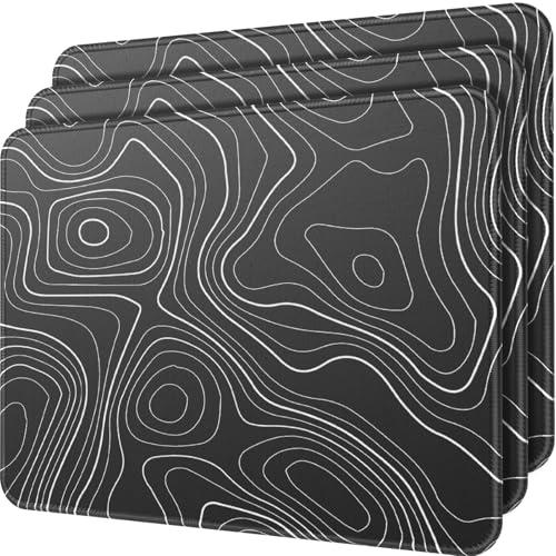 KTRIO Mauspads, 280×230mm Mousepads [30% Größer] mit Vernähten Kanten | wasserdichte Oberfläche & Rutschfester Gummibasis, Waschbar Maus Pads, Topographie Schwarz, 3 Pack