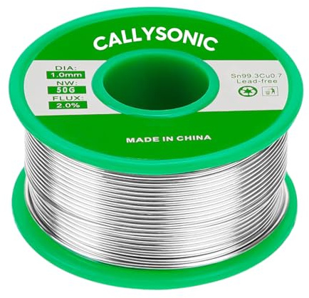 Lötzinn 1mm 50g, Lötzinn mit Flussmittel, Sn99.3/Cu0.7 Bleifreier Löt Draht mit Kolophonium kern zum Elektrolöten Reparatur Heimwerken (1mm 50g)