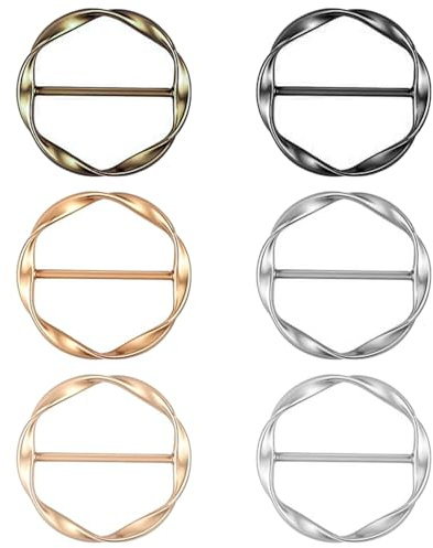 SYEYCW 6 Pcs T-shirt Ties Clips, Scarf Ring Clip for Women, Clothing Corner Fastening Buckle, Clothes Corner Knotted Ring, Fashion Metal Circle Buckles, for Loose T Shirt Clothes Dresses (6 Color)