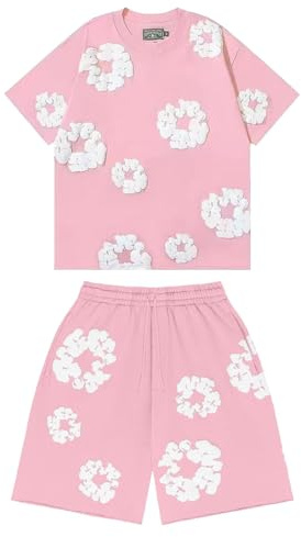 NUSGEAR Conjunto para Unisex Estampado Floral, Conjunto Hombre Mujer de 2 piezas Traje de Jogging de Verano Y2K Camiseta de Manga Corta Pantalones cortos Hip Hop Chándal