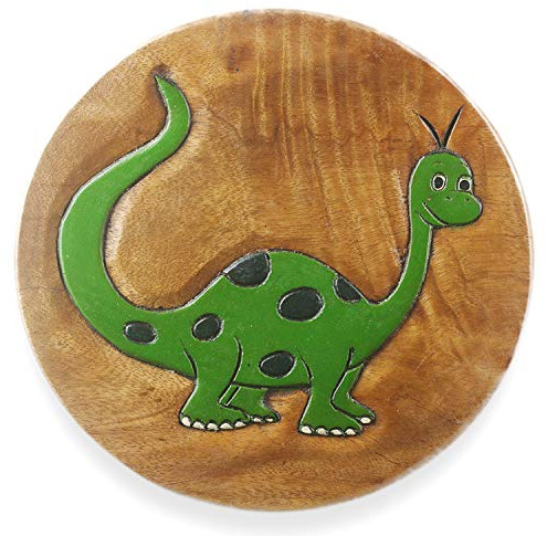 ART-CRAFT Vielseitiger Kinderhocker Holzhocker rund aus Massivholz Tiermotiv Dinosaurier mit vielen Einsatz Möglichkeiten