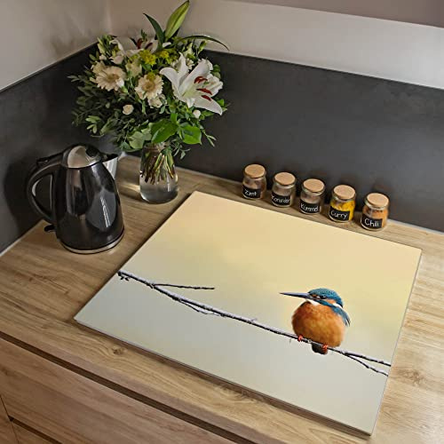 banjado Ceranfeld Abdeckung mit Tiermotiv für die Küche dezent aus Glas, einteilige Herdabdeckplatte 60x52 cm, Schneidebrett Glas und Spritzschutz Küche, rutschfest, mit Motiv Pause