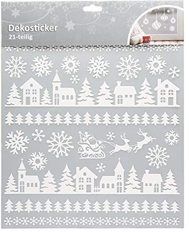 III Dekosticker Landschaft und Schneeflocken mit Glitzer, 21 teilig, Mehrfarbig, Keine