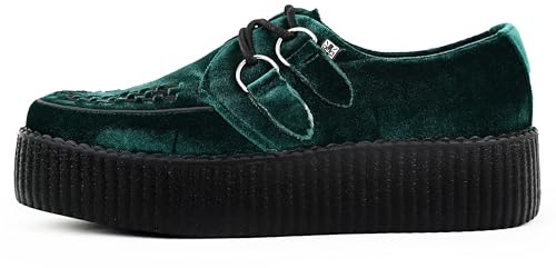 T.U.K. Emerald Green Velvet Viva Mondo Creepers Shoes for Women and Men, Lace Up Platform Shoes | US Women 14 / Men 12