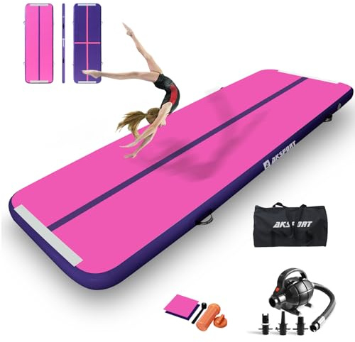 AKSPORT Air Mat Tumble Track Gymnastics Tumbling Mat Inflatable Floor Mats With Electric Air Pump for Home Use/Tumble/Gym/Training/Cheerleading/Parkour/Beach/Park/Water (Fuchsia, 9.84ft)
