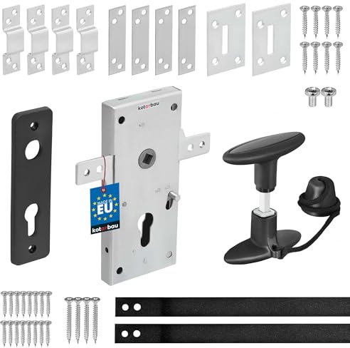 KOTARBAU® Set di serratura per garage in acciaio, 60 mm, cilindro profilato, orizzontale, argento