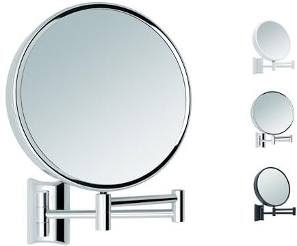 Libaro Kosmetikspiegel Imola – 360° drehbarer Schminkspiegel mit Wandmontage – doppelseitiger Rasierspiegel mit 3X & 10x Vergrößerung – ausziehbarer Badspiegel aus verchromtem Metall, Ø 19 cm